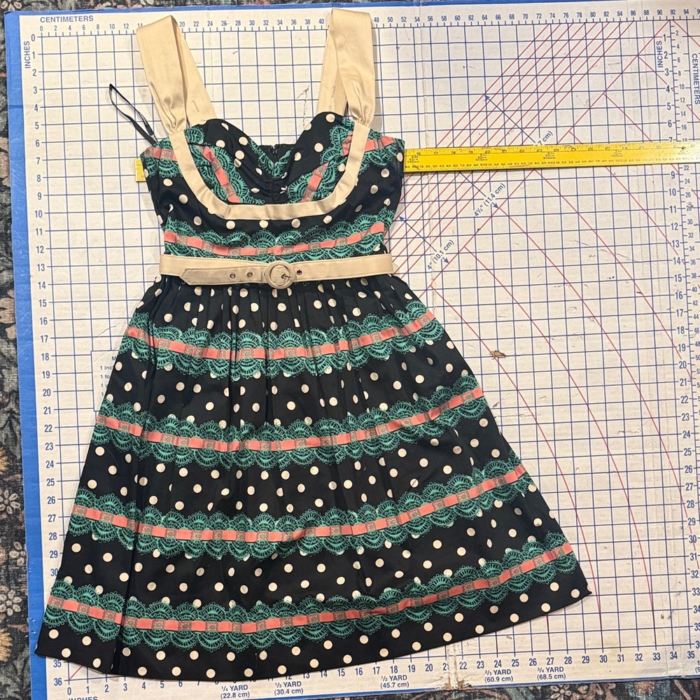 Betsey Johnson vintage cotton sundress Black & Cream Polka Dot Midi Dress + belt